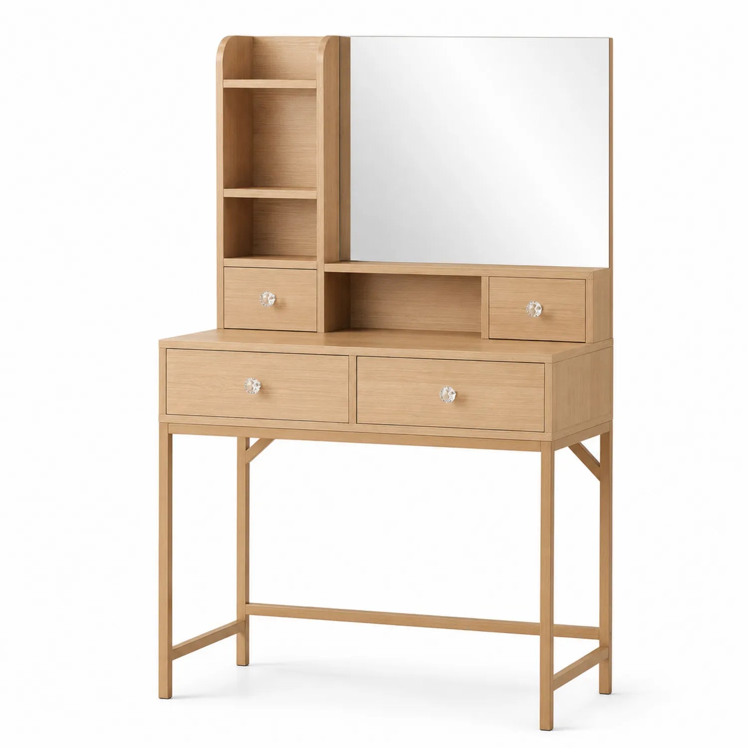 Coiffeuse en bois clair avec miroir et tiroirs