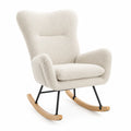 Fauteuil à bascule en bois et métal avec tissu bouclé beige