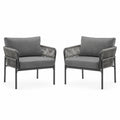 Lot de 2 fauteuils d'extérieur en acier avec coussins en polyester gris