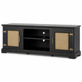 Meuble TV en bois noir avec portes en rotin