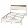 Lit double acier PU blanc tête de lit bois 140x200 cm