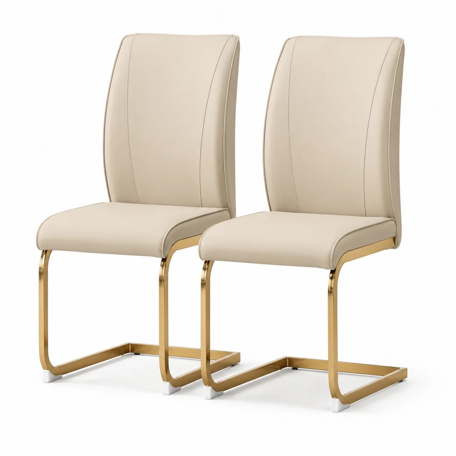 Lot de 2 chaises en cuir synthétique beige et acier doré
