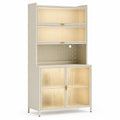 Armoire de rangement en métal et verre nervuré beige 180x90x40 cm