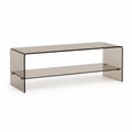 Table TV en Verre Trempé Fumé avec Étagère 110x40x40 cm