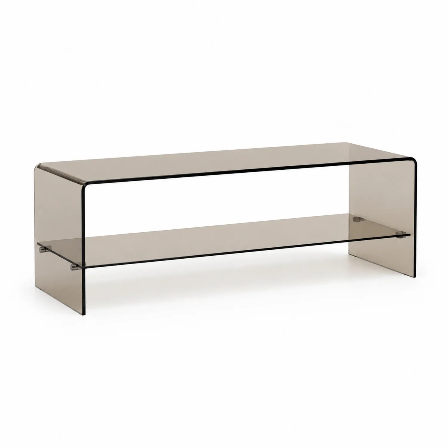 Table TV en Verre Trempé Fumé avec Étagère 110x40x40 cm