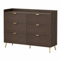 Commode en Bois 6 Tiroirs Marron Pieds Métal Doré