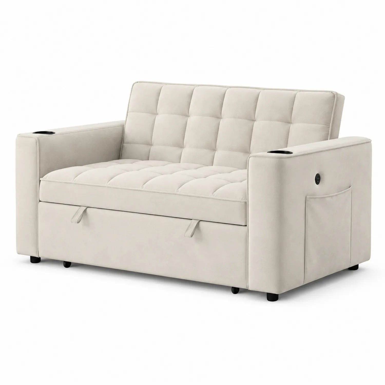 Canapé 2 Places Convertible en Microfibre Beige