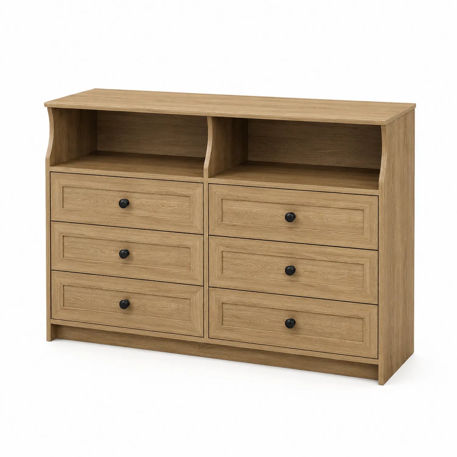 Commode 6 tiroirs en bois avec espaces de rangement ouverts 120x90x40 cm