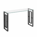 Table console en verre trempé avec cadre en acier noir 120x40x75 cm