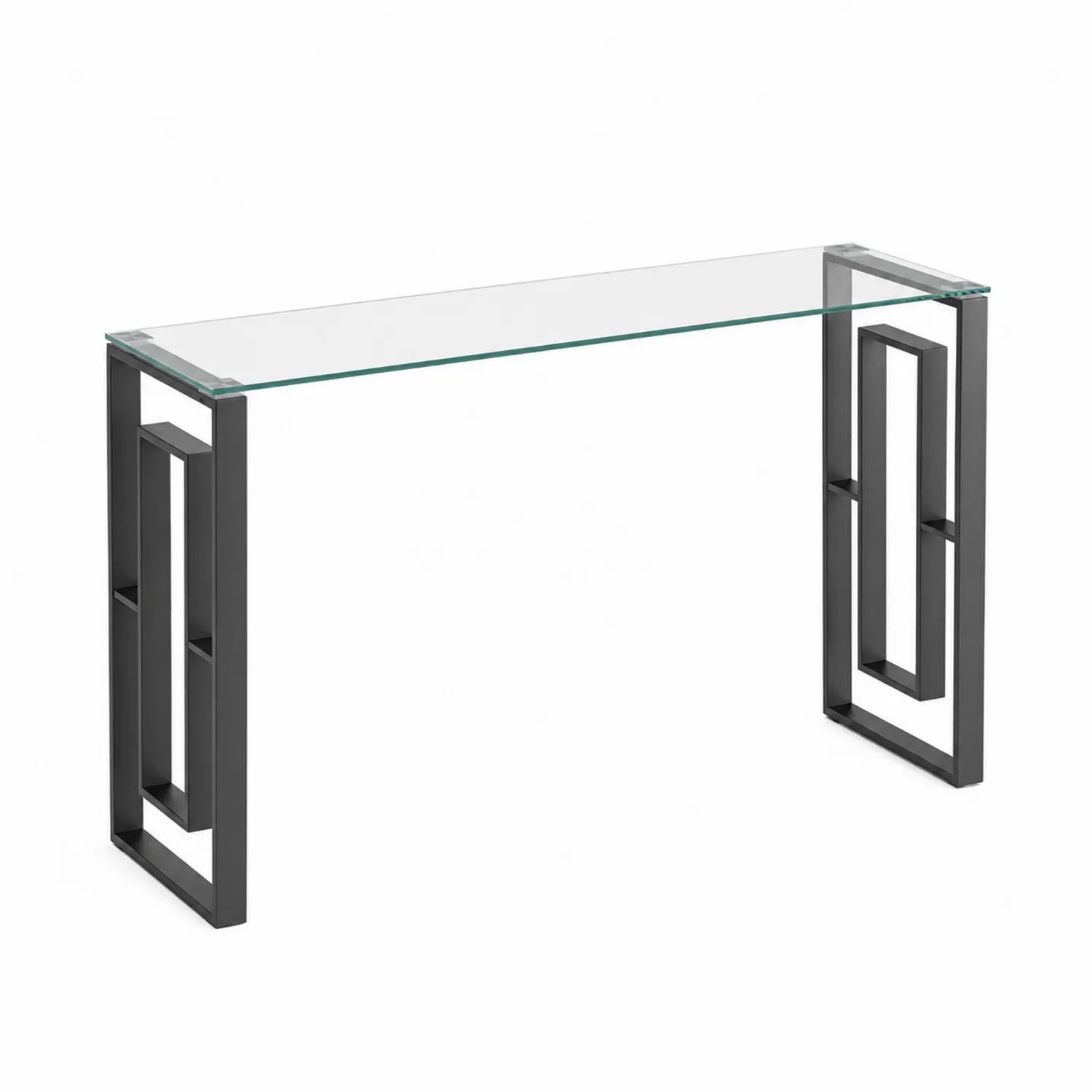Table console en verre trempé avec cadre en acier noir 120x40x75 cm