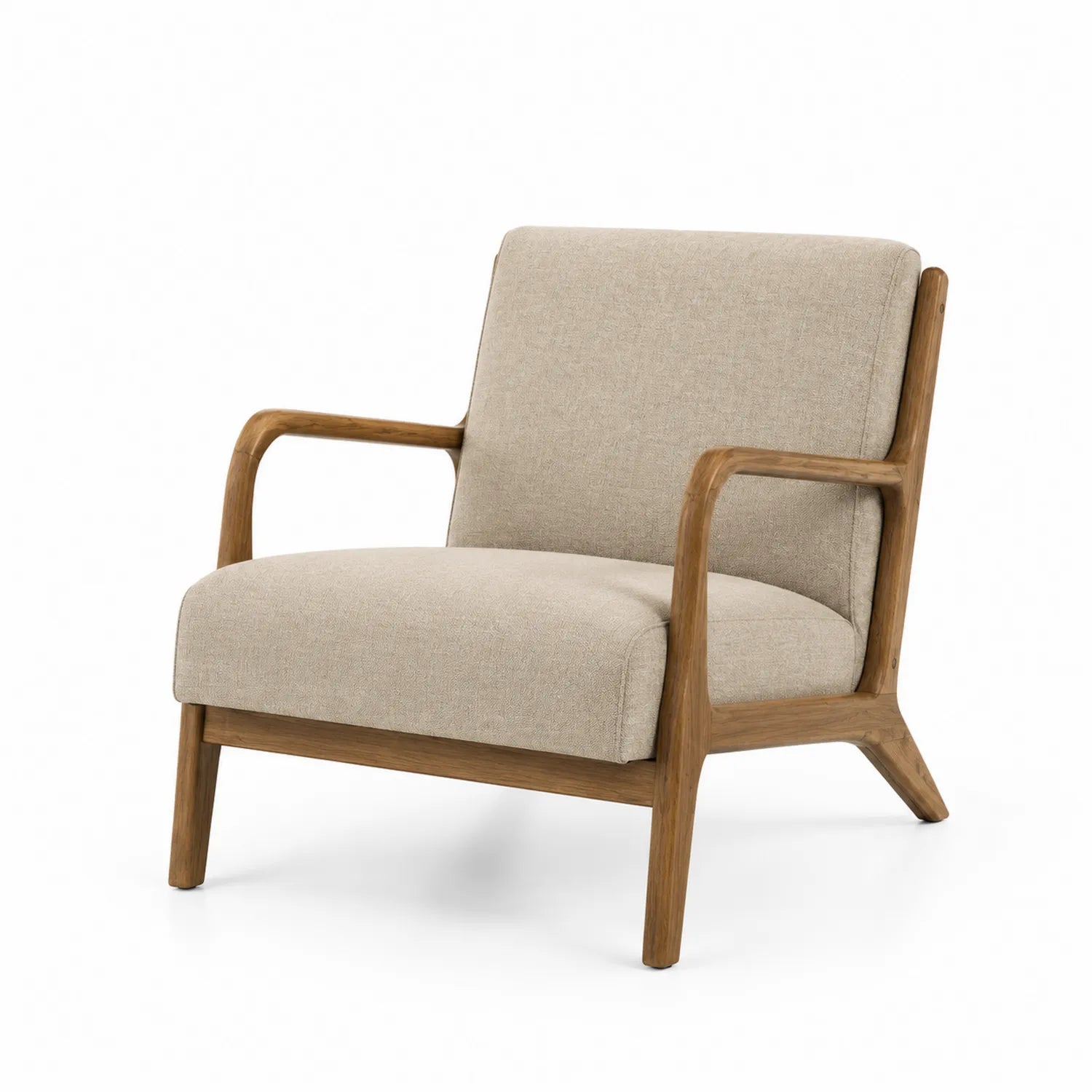 Fauteuil en bois et tissu beige